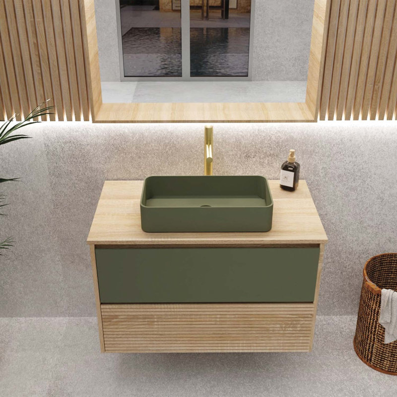 DAX Code 40" Bathroom Vanity with Wood Top and Aeda Vessel, Green