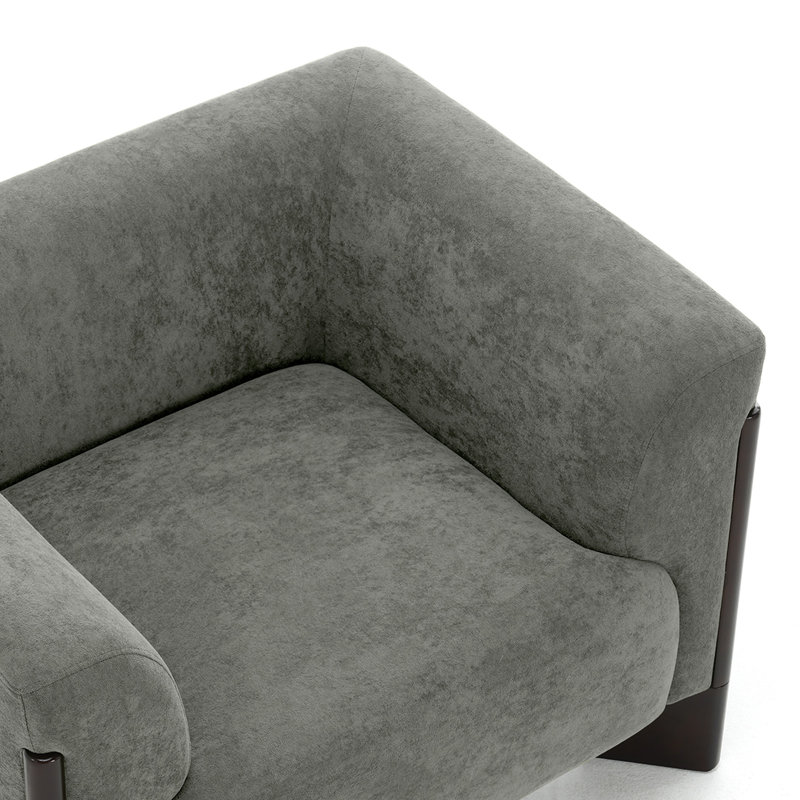 Fauteuil rembourré en chenille gris avec accoudoirs incurvés et pieds en bois massif, Gris chenille