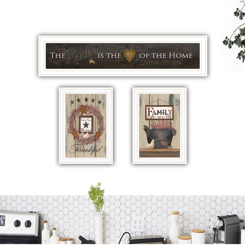 The Primitive Kitchen Vignette - Cadre photo, reproduction d'art sur papier, Cadre blanc