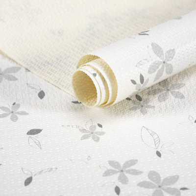 Drawer and Shelf Liner for Kitchen Cabinet,Non-Adhesive Non-Slip Waterproof,12in x 10FT Beige Grey Floral,Shelf Paper Cupboard Liners for Refrigerator Dresser Shelves Bathroom