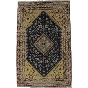 Tapis oriental oriental en laine noué à la main bleu indo-Gabbeh 5 x 8