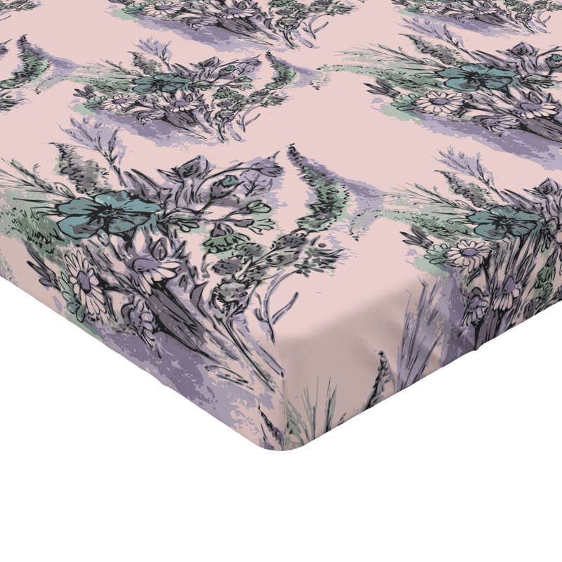 Drap-housse Ambesonne printemps imprimé romantique bouquet Calking Rose lilas et sarcelle pâle, Drap-housse grand