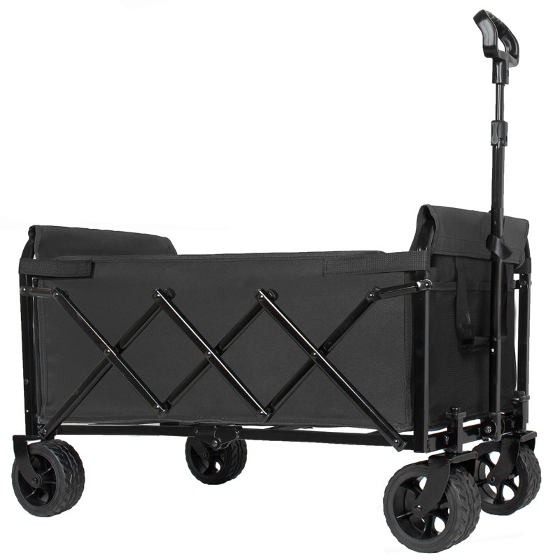 Chariot utilitaire extensible à deux couches avec de larges roues et une capacité de 220 lb pour le camping, le magasinage et le jardinage