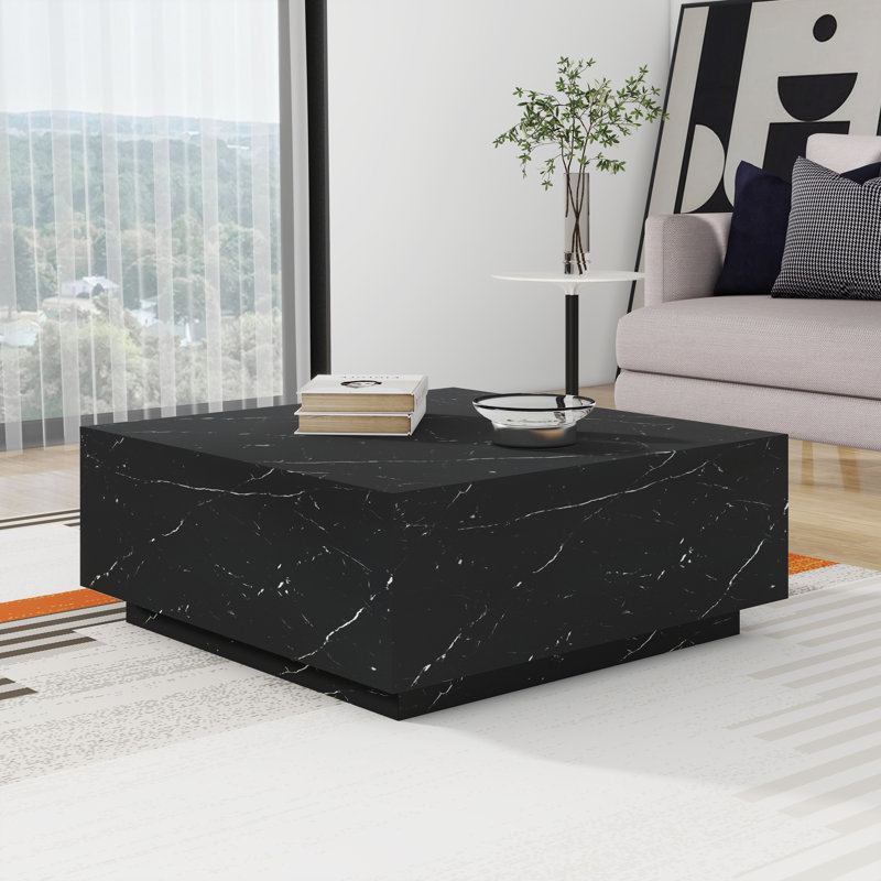 Wahidul 35'' Faux Marble Modern Block Coffee Table, Black