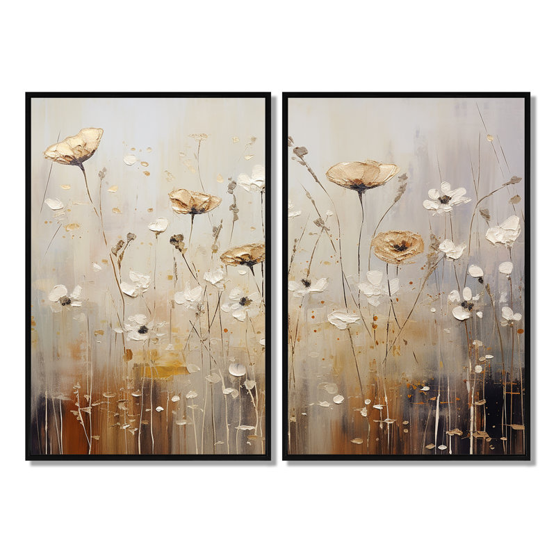Art mural traditionnel Scerene Wildflowers In Bloom - Beige, 36" H x 48" W, Impression encadrée flottante, Black