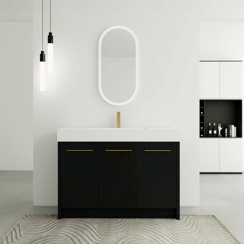 Meuble-lavabo autoportant de 48 pouces avec lavabo en résine et porte à fermeture douce, conception moderne pour des solutions de rangement élégantes