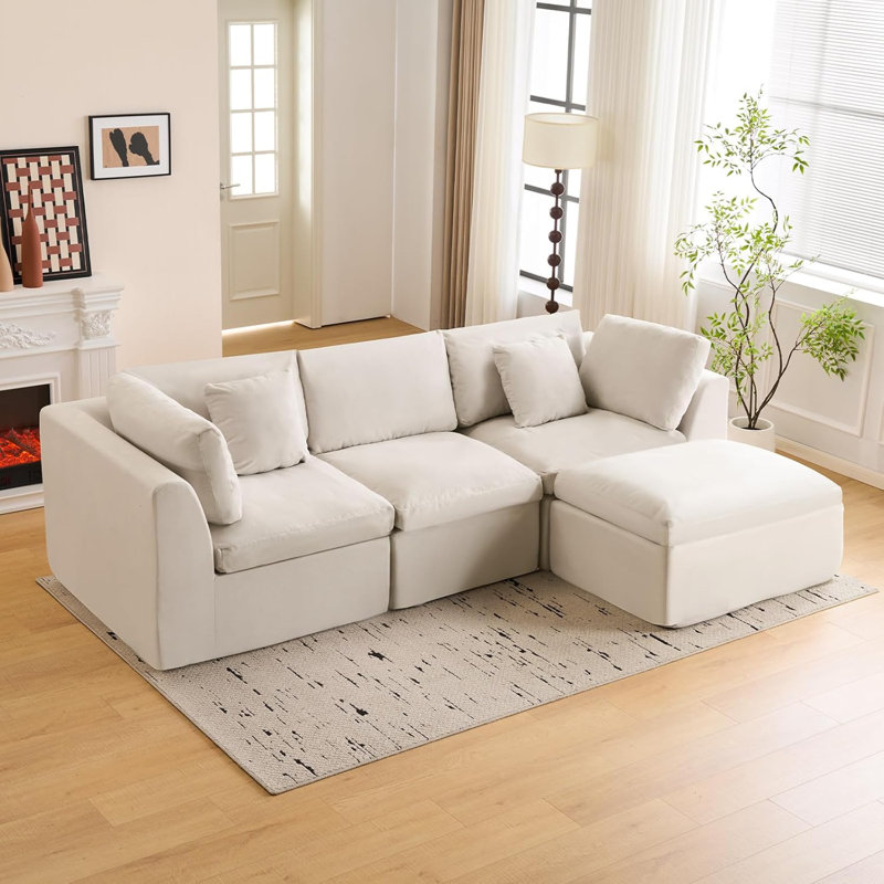 Canapé modulaire Boneless 110 "Comfy Cloud Couch, Mélange de polyester blanc / lin