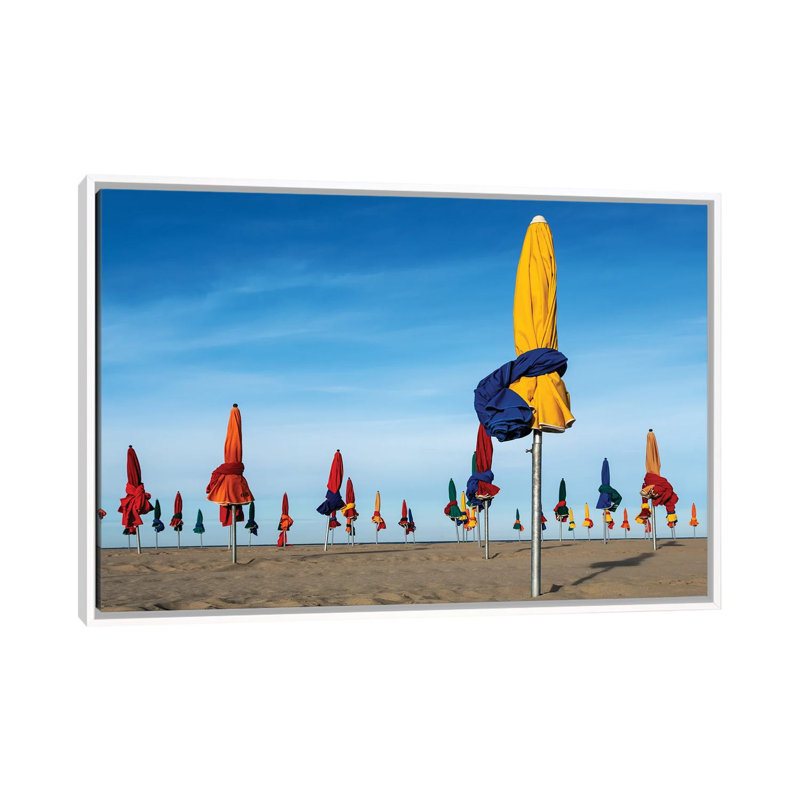 Les Parapluies De Deauville by Lus Joosten - Floater Frame Print on Canvas