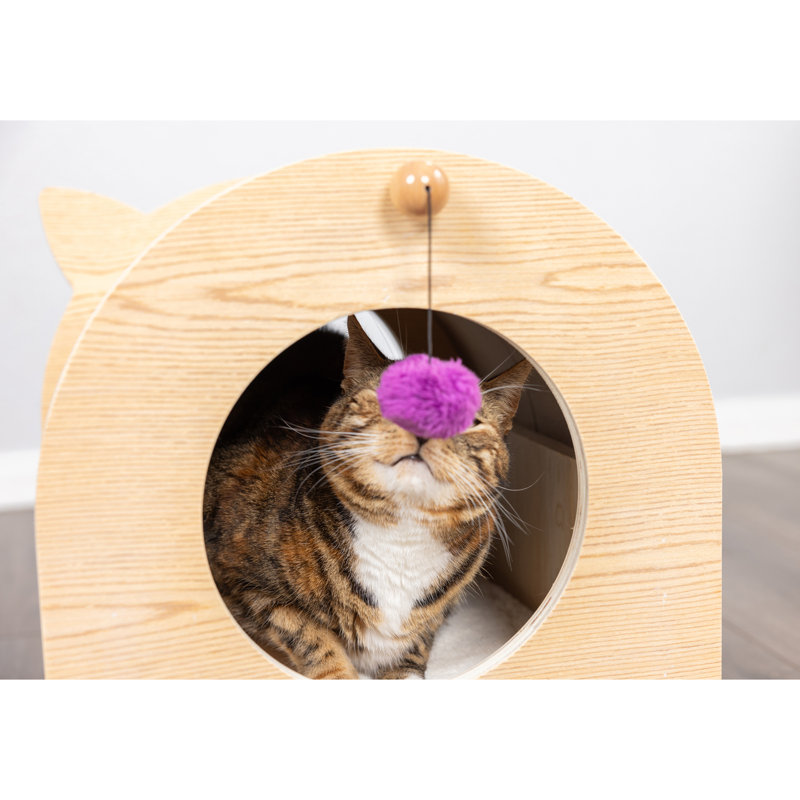 16'' Natural Wood and Sisal Cat Hideaway with Soft Pad
