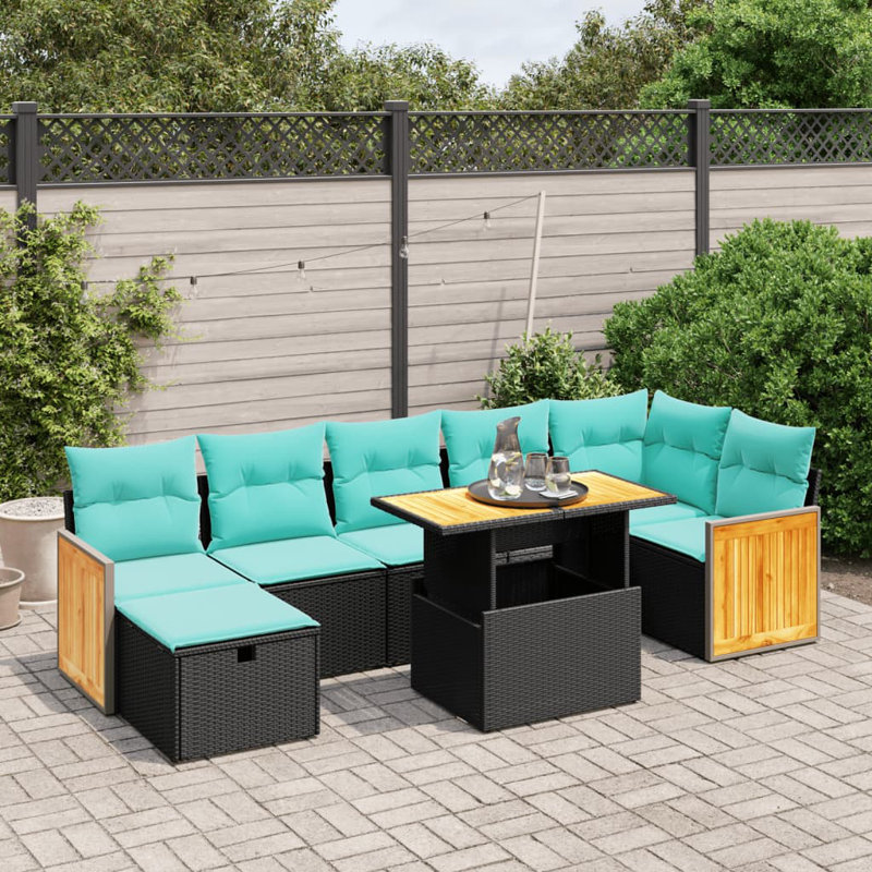  Ensemble de canapé de patio 8 pièces avec coussins en rotin de polyester, Noir, Vert