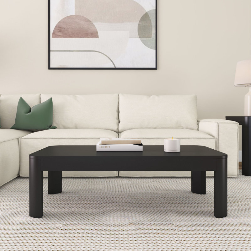 Toriano Solid Wood Single Coffee Table, Black, 15" H x 48" L x 24" W