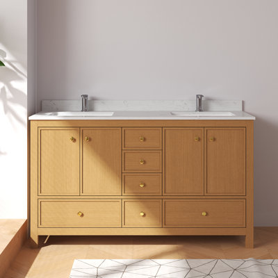 Aura 60'' Double Bathroom Vanity With White Granite Countertop