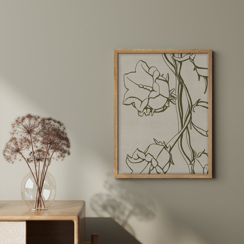 «Elegant Green Abstract Flower Blossom Floral Botanical Style», affiche rustique encadrée, H 14 po x l 11 po, Naturel