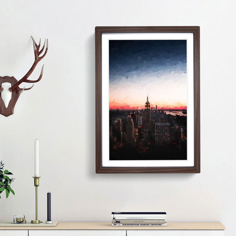 The Empire Stae in New York in Abstract - Picture Frame Graphic Art Print, Walnut Framed, 87cm H x 62cm W x 2cm D