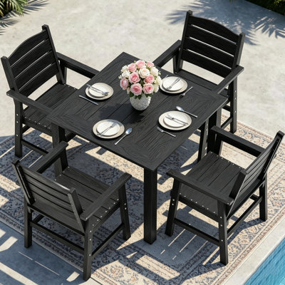 All Weather Outdoor Table and Chairs 5 Pieces Patio Dining Sets Outside Furniture With Aluminum Frame HIPS Modern Patio Dining Set for 4 Person for Outside Backyard/Porch/Deck, 1-Table 4-Chairs, Black