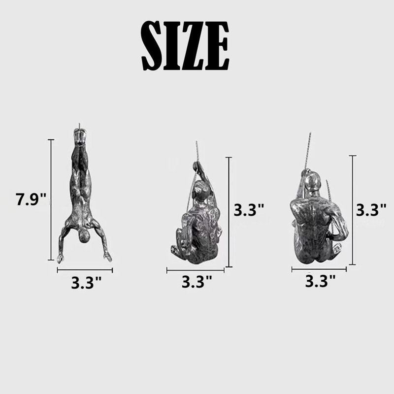 3D Resin Climbing Man Wall Sculpture Handmade Wall Art Home Decor Sculptures, Silver