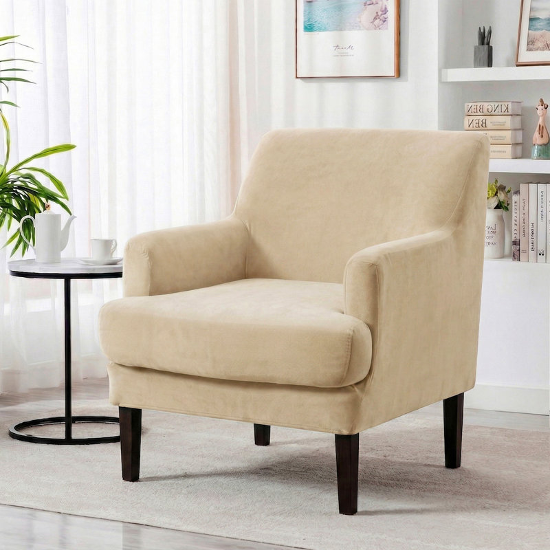 Housse extensible 2 pièces pour chaises d'appoint - Housse de coussin séparée, protection de canapé facile à installer avec tissu en velours renard argenté
