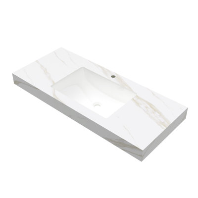 Comptoir en pierre frittée dorée de 48 po et lavabo encastré en céramique Calacatta, sans armoire, sans robinet ni drain, convient au meuble-lavabo FRIGGA