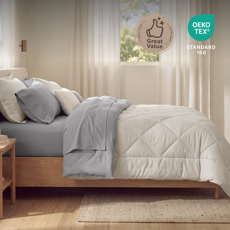 Best Seller Bedsure Comforter Set Reversible Bedding for All Seasons-89GSM, Queen Comforter + 6 Additional Pieces, Beige
