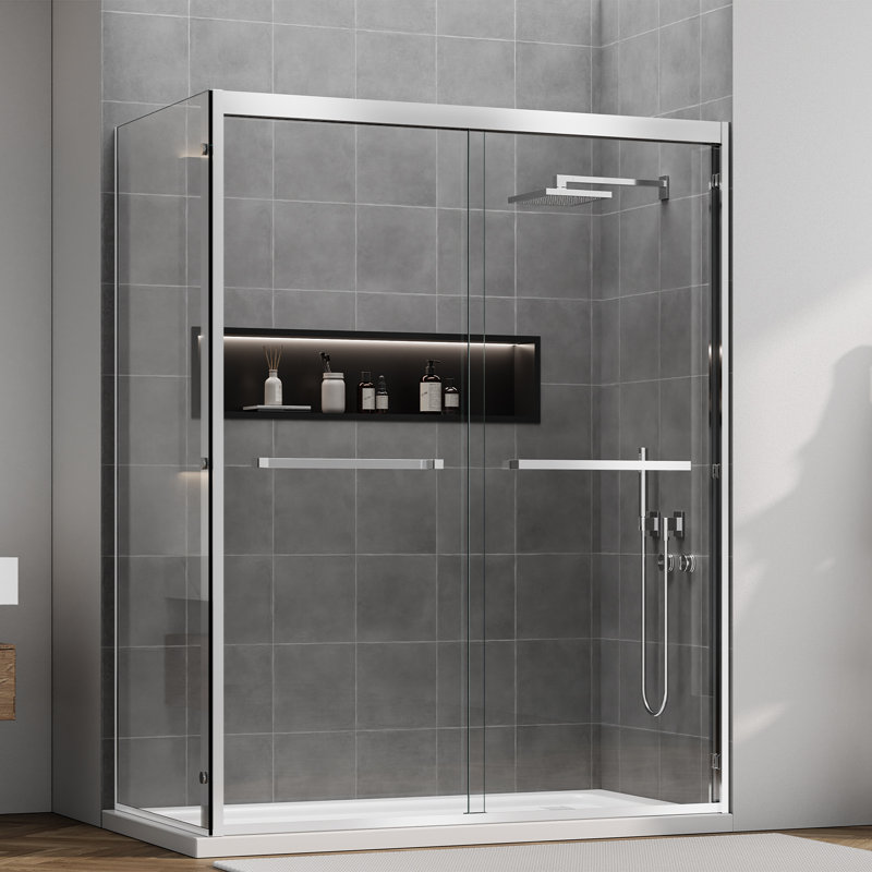 56-60 In.w X 32In.d X 76In.h Framed Rectangle Double Sliding Shower Enclosure,Corner Shower Enclosure,L-Shaped Shower Doors,5/16" (8Mm) Tempered Glass W/Dual Nano Coating Polished Chrome