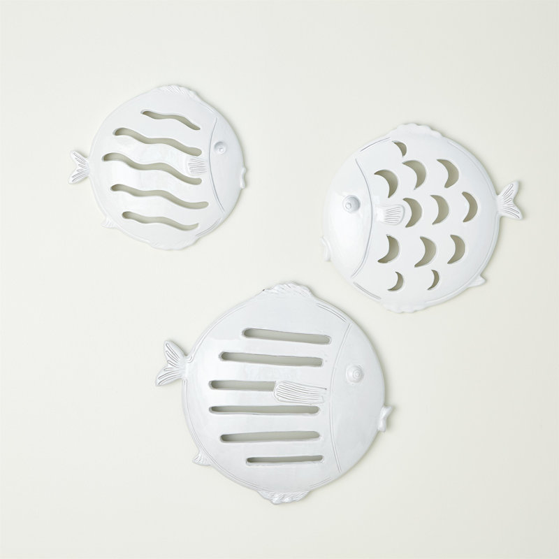 Matte White Ceramic Tropical Fish Wall Art