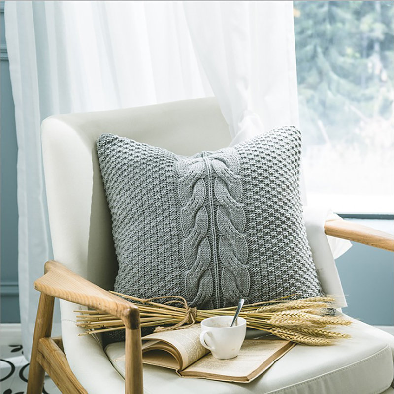 White Knitted Throw Pillow Cover – Cozy Sweater Style 18"x18" for cover only , White