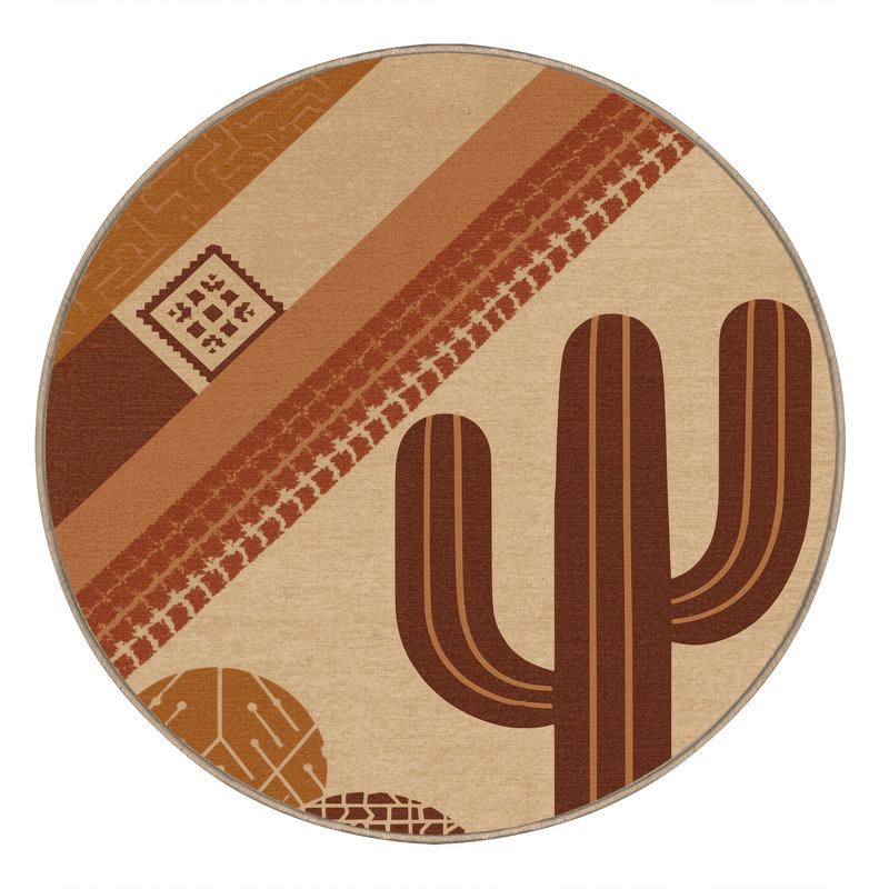 Machine Washable Pascasio Prickly Pear Global Inspired Geometric Rug in Brown – Binding, 8' Round