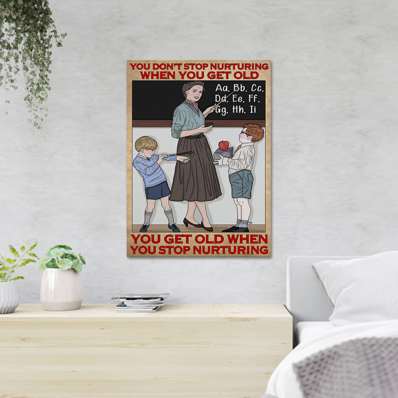 «Teacher andudiants in class - You Don't Stop Nurturant», reproduction d'art graphique sur toile tendue
