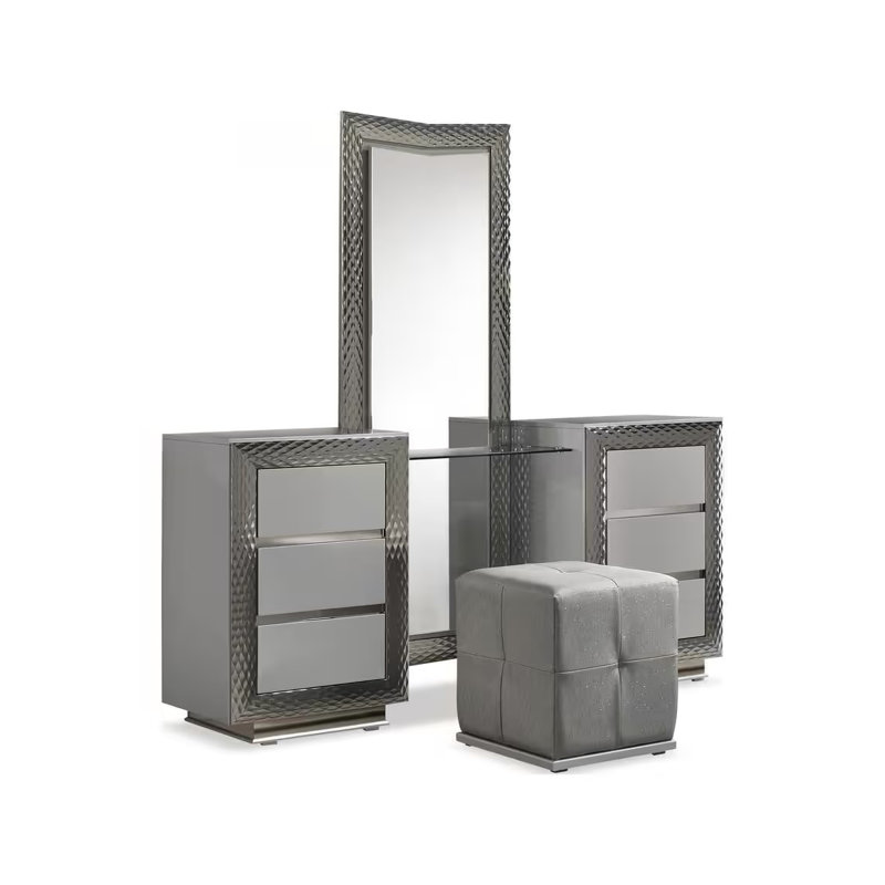 72.4" W Glam Vanity Set W/ Stool, Gray