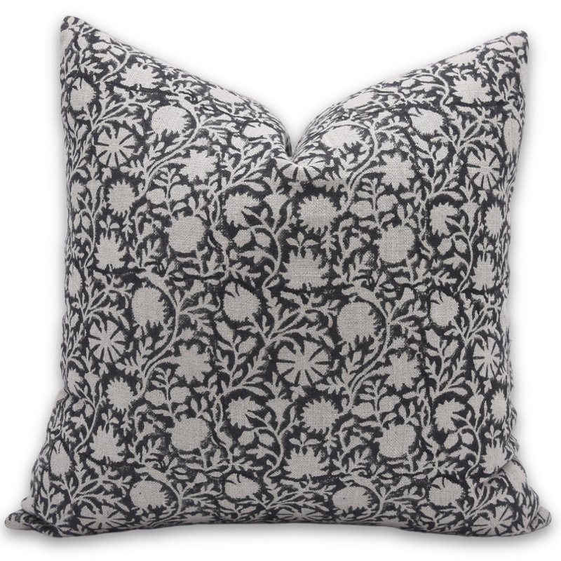 Housse et insert de coussin en lin intérieur / extérieur, H 26 po x l 26 po, Floral 2, Carré