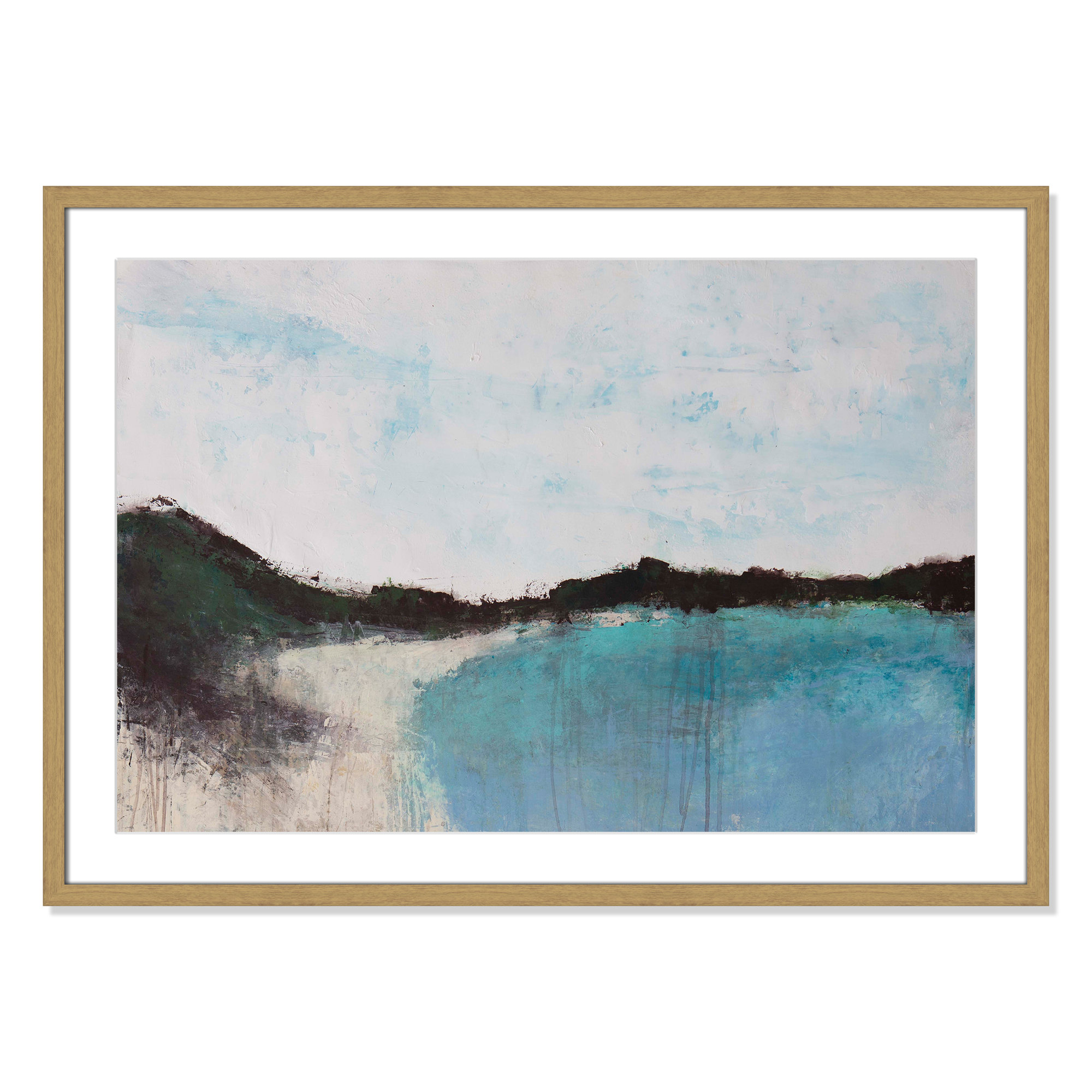 Mountainside Lakeview III by Filippo Ioco - Print, 25.5" H x 35.5" W x 0.75" D, Natural Framed