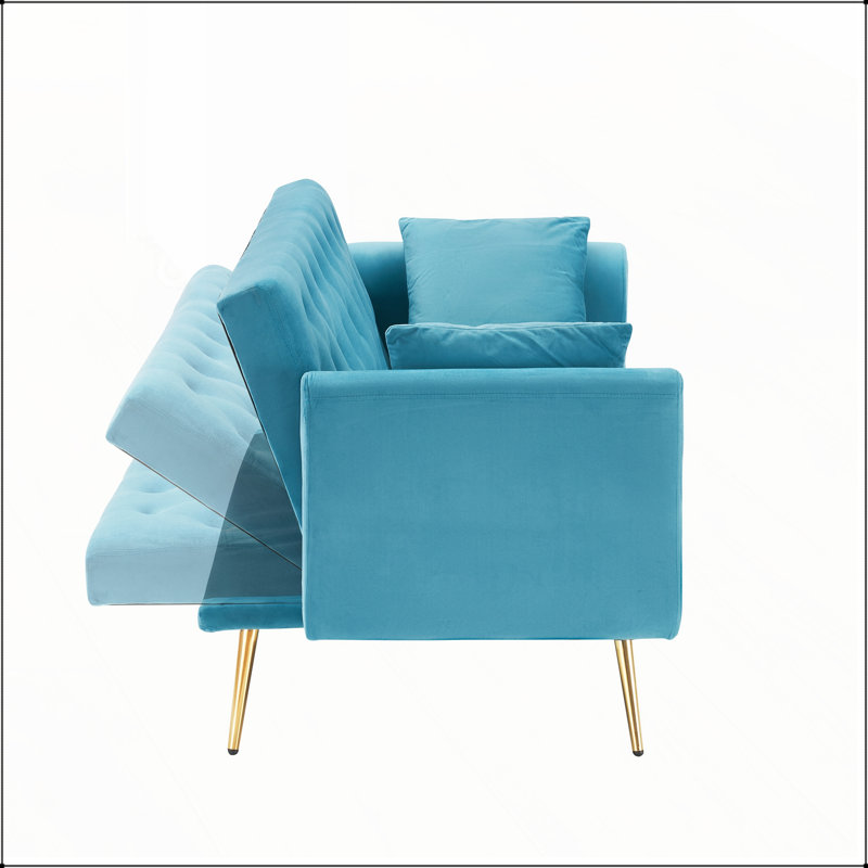 Canapé convertible de 71 pouces avec dossier ajustable en velours American Retro pour petit salon, chambre et bureau