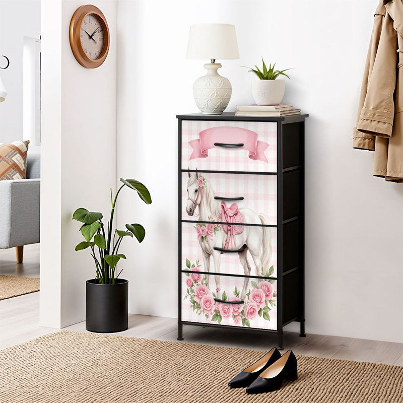 4 Drawer Dresser for Bedroom, Narrow Chest of Drawers, Wooden Top and Study Iron Frame 18"x37.5"-(WxH)