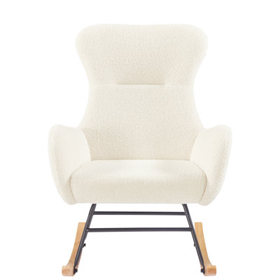 Rocking Chair With Fabric Upholstery And Robust Metal Frame Chair, Stable Frame, Comfortable