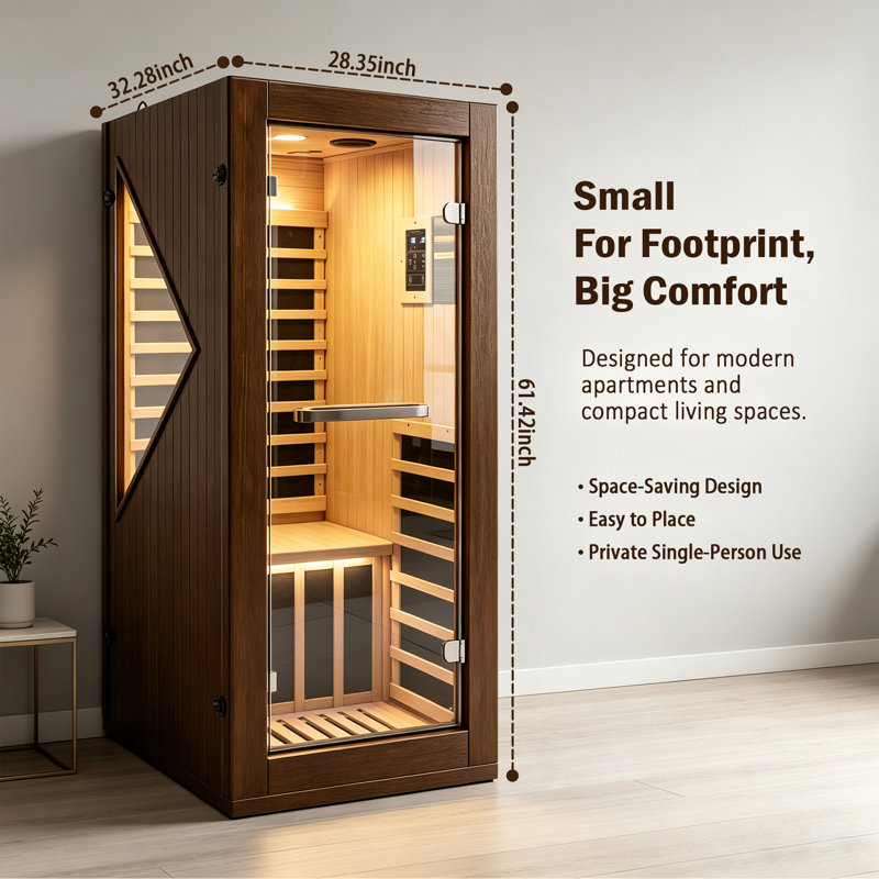 1-Person Indoor Far Infrared Sauna in Chilean Pine with Bluetooth and Ambient Lighting