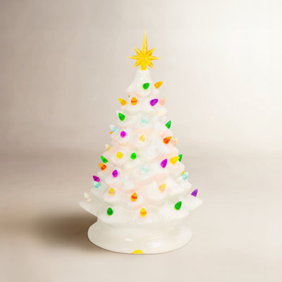 13.9 In. Illuminating Musical Dolomite White Christmas Tree