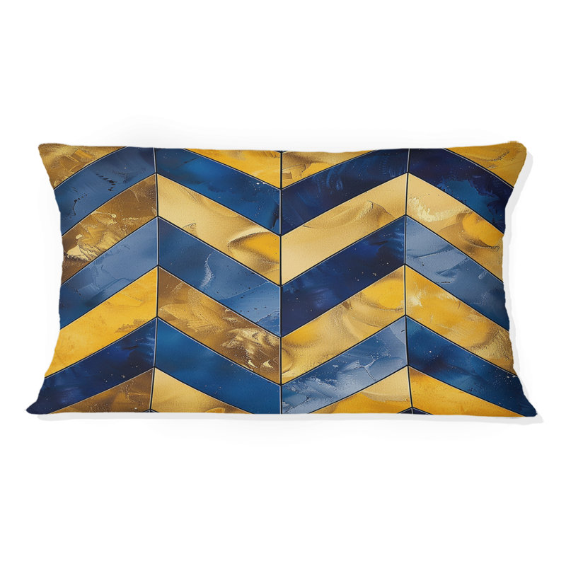 Coussin lombaire à imprimé chevron bleu et doré III