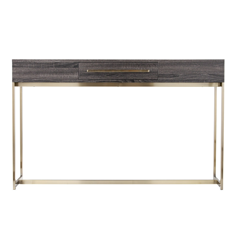 48" Gray and Gold Wood and Metal Frame Console Table With Drawer