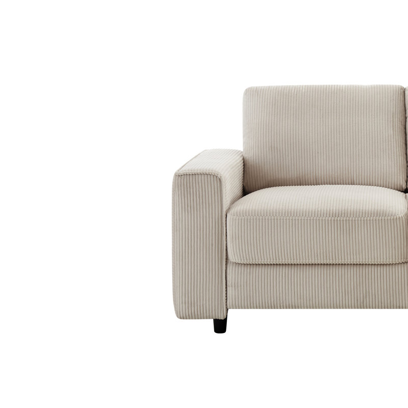 Canapé moderne 2 places en velours côtelé beige, confort en toutes saisons, pieds noirs, convient à différents styles de décoration intérieure, style minimaliste et sans plis, confortable toute l'année, idéal pour divers espaces, y compris les bureaux.