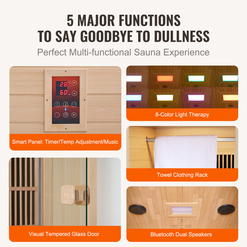 Compact Hemlock Wood Infrared Sauna with Glass Door