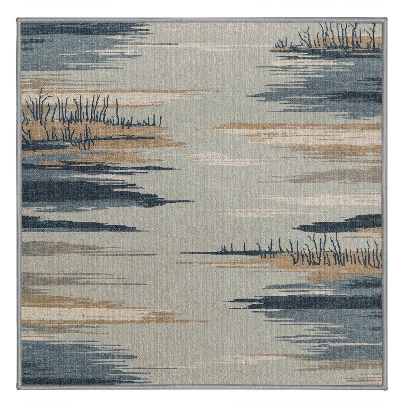 Washable Winter Shore Coastal Area Rug, Square 5'