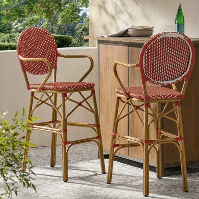 Ensemble de 2 tabourets de bar d'extérieur en osier et aluminium 29,5 po