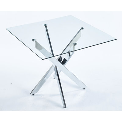 Fashionable Modern Kitchen Table With Metal Legs, Tempered Glass And Simple Installation For Dining Fast Assembly