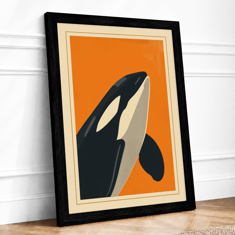 Geometric Orca Mid-Century - Framed Print, Black, A4 - 29.7 x 21.0 cm