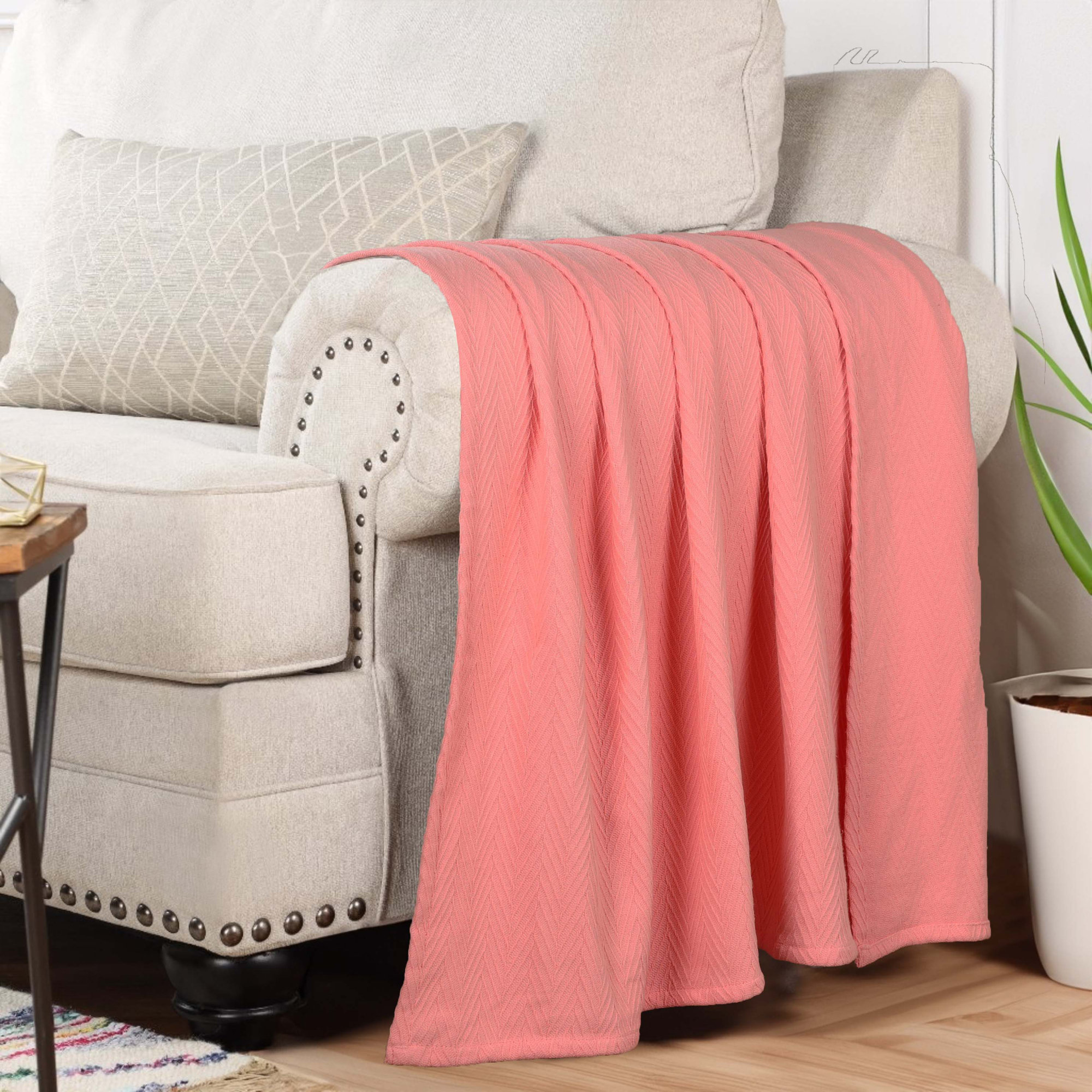 Jareth Woven Metro Zig-Zag All-Season Cotton Blanket, Full/Queen, Pink