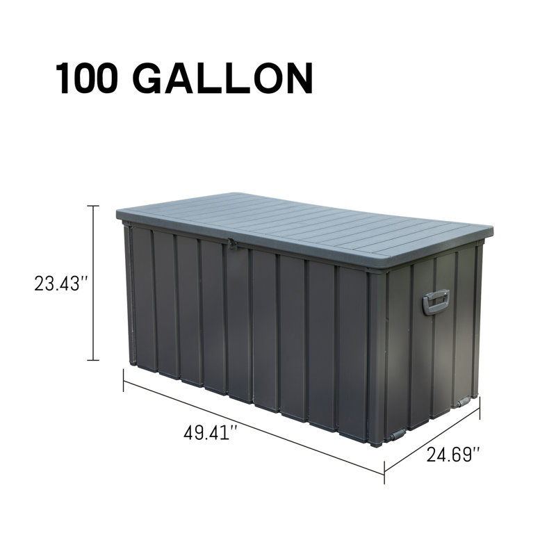 100 Gallon Outdoor Bin - Waterproof, For Patio Cushions & Pool Accessories Dark Gray Lockable Box Holds Beach Gear