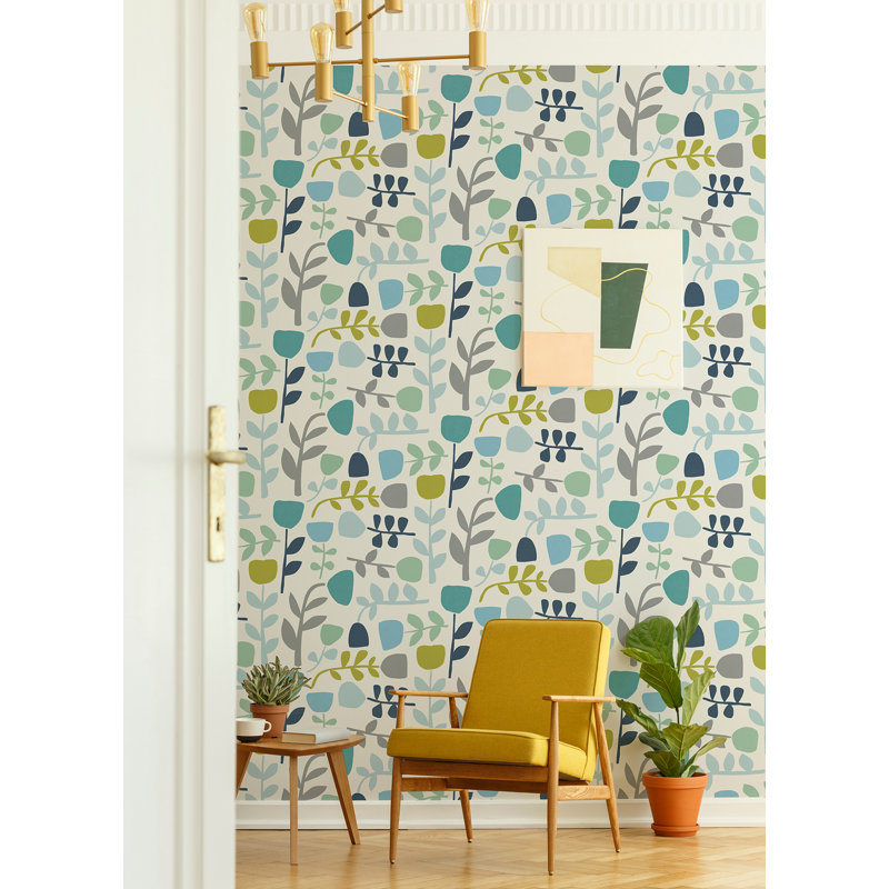 Rouleau de papier peint L 33 pi x l 20,5 po Andelko, Bleu sarcelle