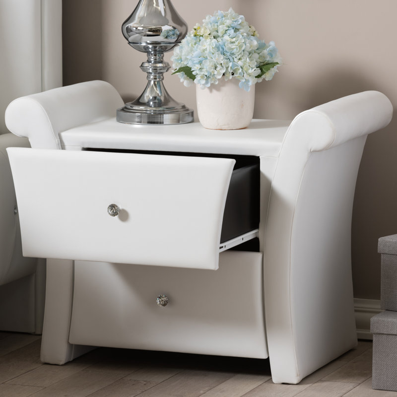 Chellsea 2-Drawer Nightstand in White PU Leather, 22.88'' H X 28.5'' W X 16.25'' D, White