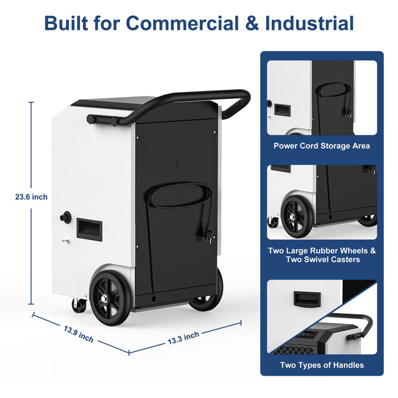 Déshumidificateur commercial AVAHUM de 160 chopines avec pompe, technologie anticorrosion pour 4 500 pieds carrés, Blanc