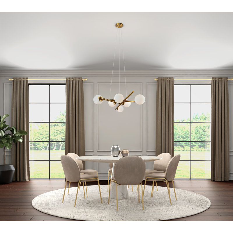 Modena - 6-Light Chandelier -, Plated Brushed Brass, White